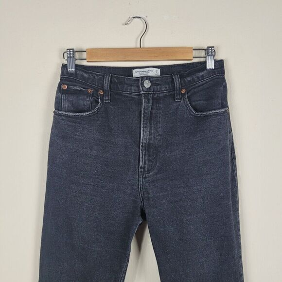 Abercrombie & Fitch Jeans Women 27 4R Black Denim Ankle Straight Ultra High Rise - Picture 2 of 8